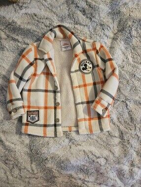 Mickey Plaid Sherpa Jacket for Kids - Cream & Orange